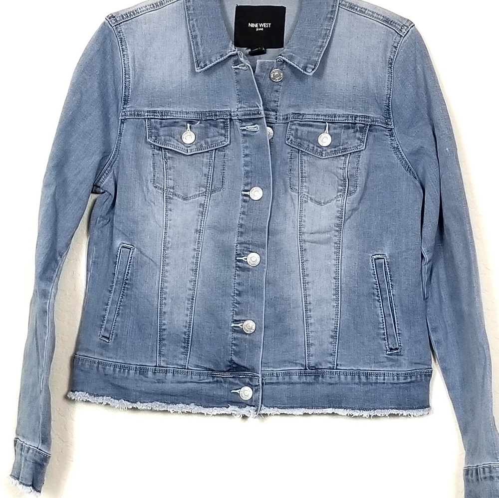 NINE WEST Frayed Edge Distressed Jean Jacket - Picture 2 of 8